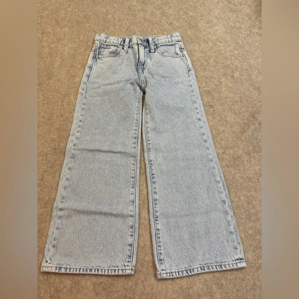 Old Navy High Rise Baggy Wide Leg Light Wash Blue Denim Jeans Girls size 8